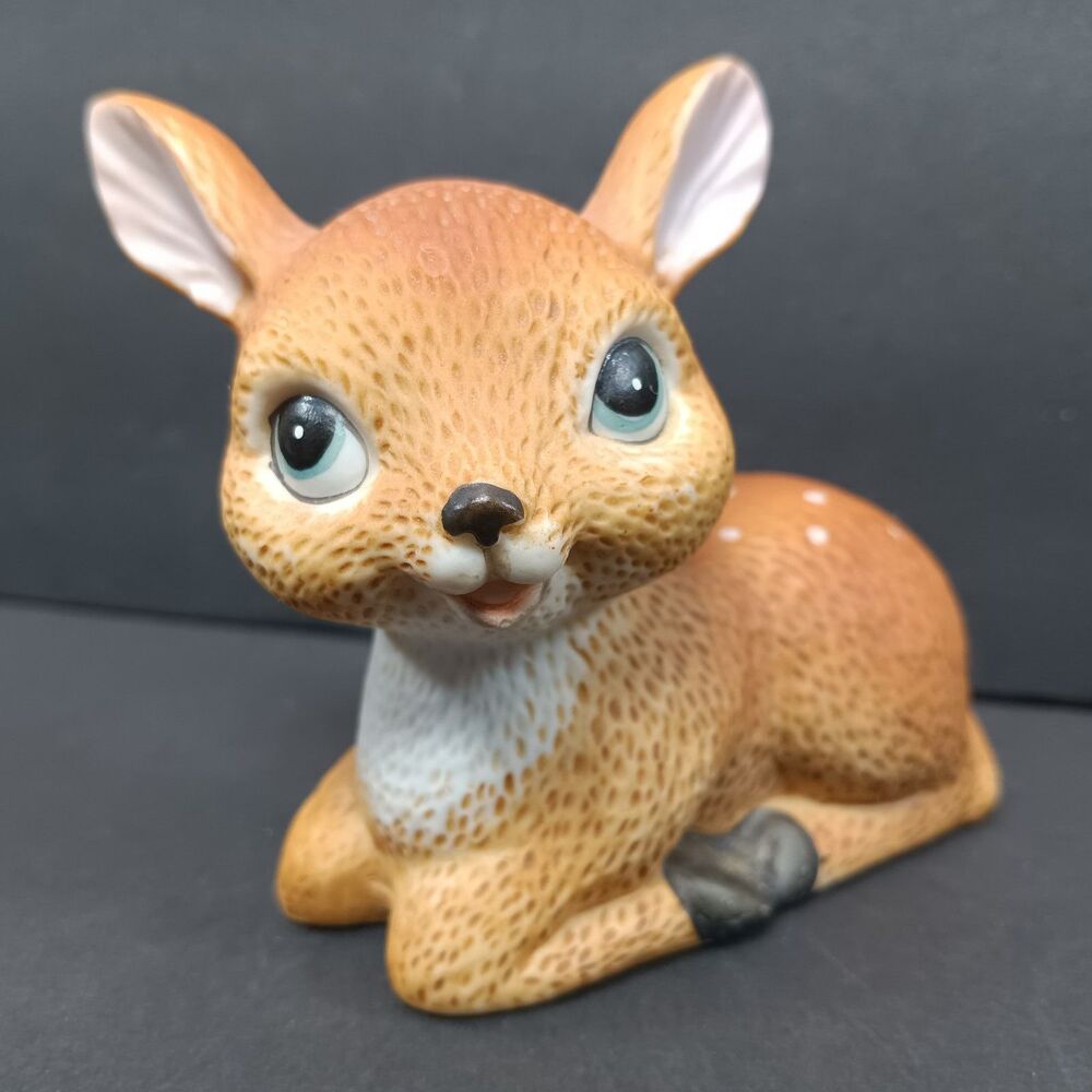 Vintage Homco #1473 Fawn Baby Deer Blue Eyes Kneeling Figurine Home Interiors